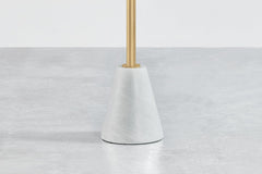 Mitzi Bianca Floor Lamp: Dimmable, Carrara Marble Base, Aged Brass Finish, Linen Shade