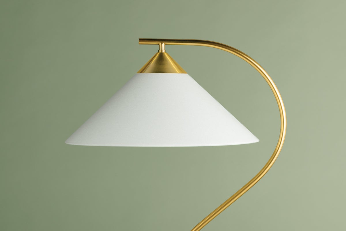 Mitzi Bianca Floor Lamp: Dimmable, Carrara Marble Base, Aged Brass Finish, Linen Shade