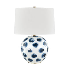 Hudson Valley Lighting Blue Point Table Lamp, 22” Height, Dimmable, White Bisque with Blue Dots