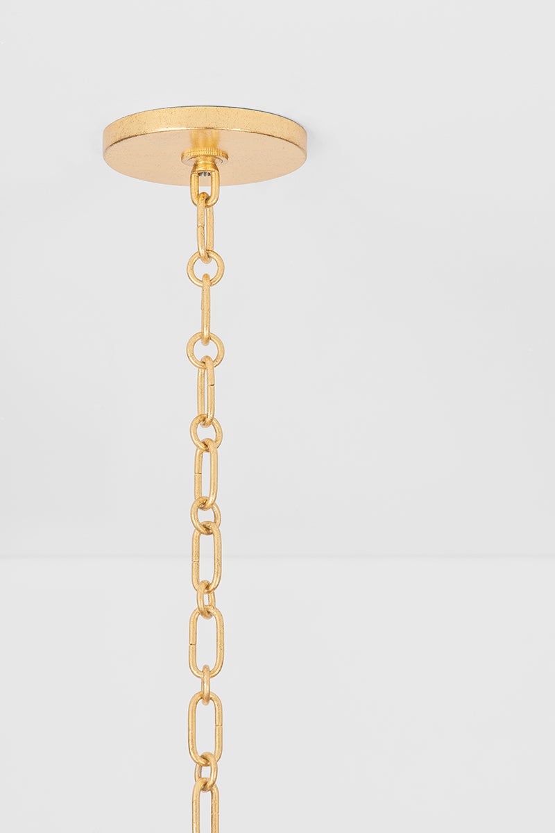 Bo Chandelier by Troy Lighting, Vintage Gold Leaf Finish, Adjustable Height & Dimmable, 6 Bulbs
