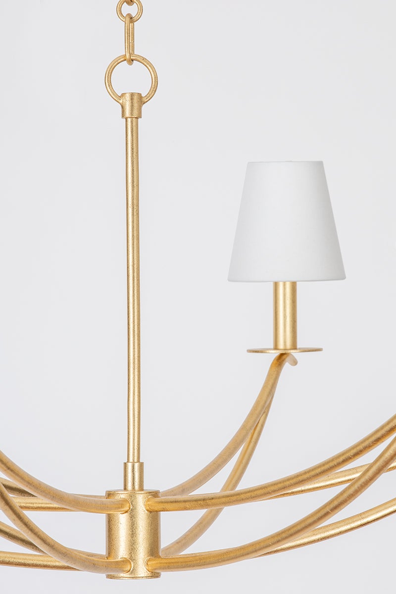 Bo Chandelier by Troy Lighting, Vintage Gold Leaf Finish, Adjustable Height & Dimmable, 6 Bulbs