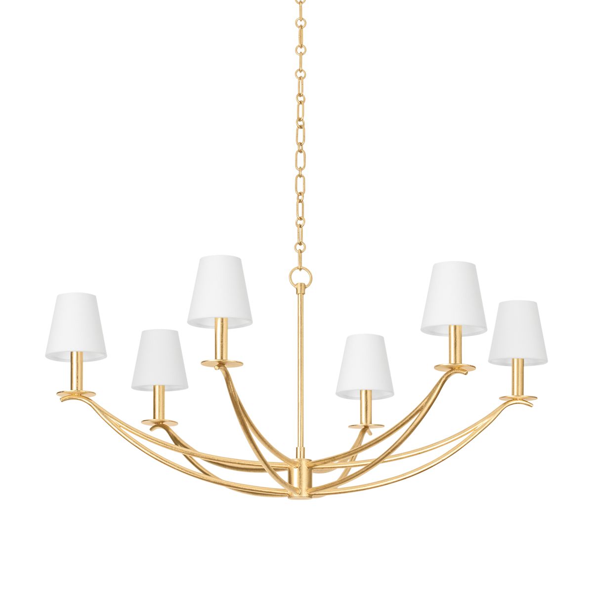 Bo Chandelier by Troy Lighting, Vintage Gold Leaf Finish, Adjustable Height & Dimmable, 6 Bulbs