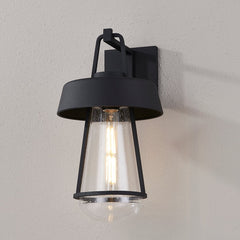 Brady 17.5" Large Wall Sconce by Troy Lighting in Textured Black with Dimmable Clear Glass Shade