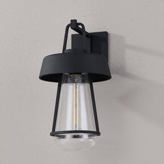 Brady 17.5" Large Wall Sconce by Troy Lighting in Textured Black with Dimmable Clear Glass Shade