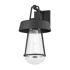 Brady 17.5" Large Wall Sconce by Troy Lighting in Textured Black with Dimmable Clear Glass Shade