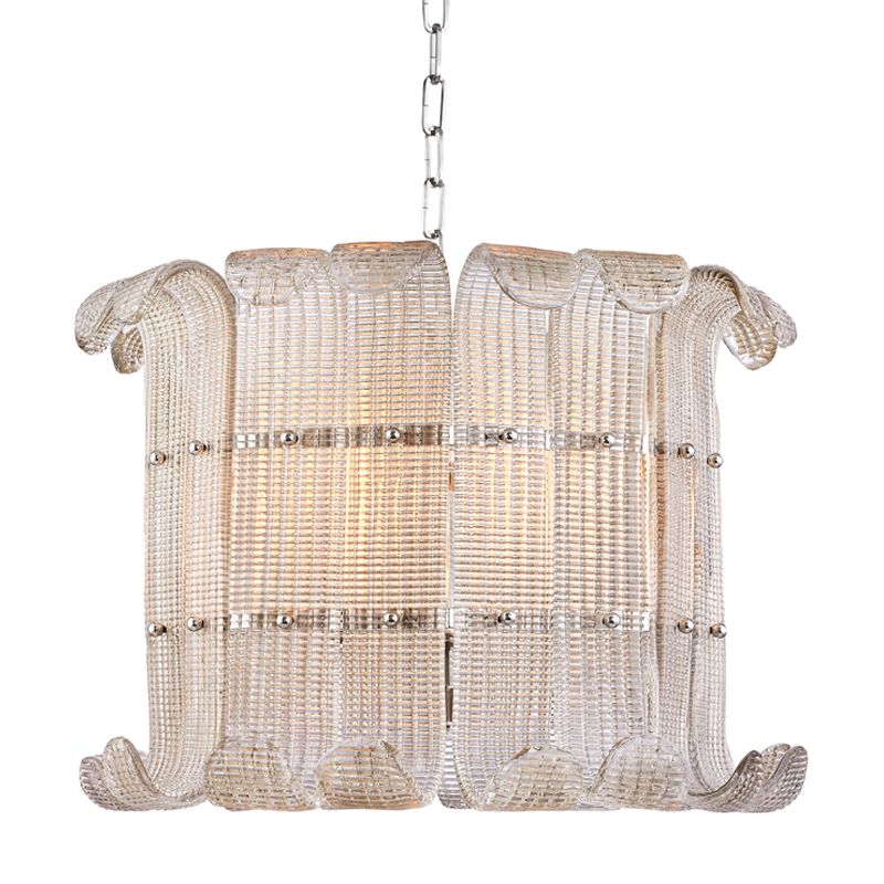 Brasher Chandelier 8 Light by Hudson Valley Lighting with Handmade Glass Panels, Soft Champagne Finish