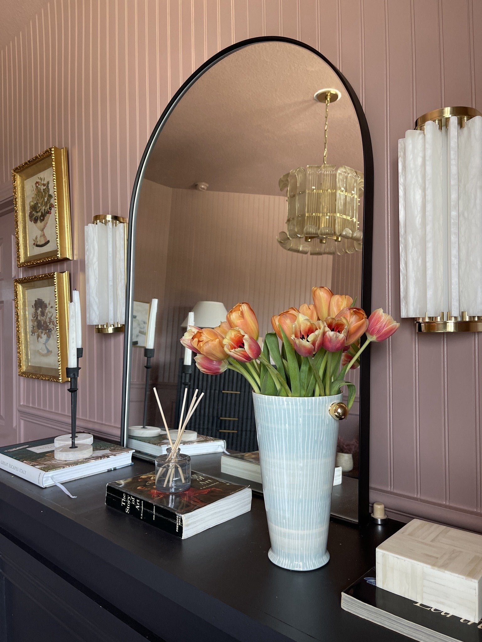 Brasher Chandelier 8 Light by Hudson Valley Lighting with Handmade Glass Panels, Soft Champagne Finish