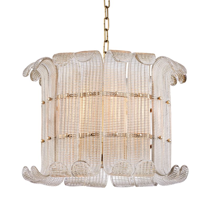Brasher Chandelier 8 Light by Hudson Valley Lighting with Handmade Glass Panels, Soft Champagne Finish