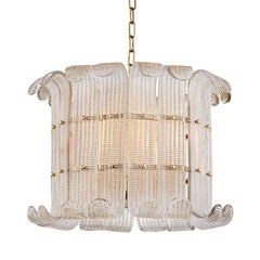 Brasher Chandelier 8 Light by Hudson Valley Lighting with Handmade Glass Panels, Soft Champagne Finish
