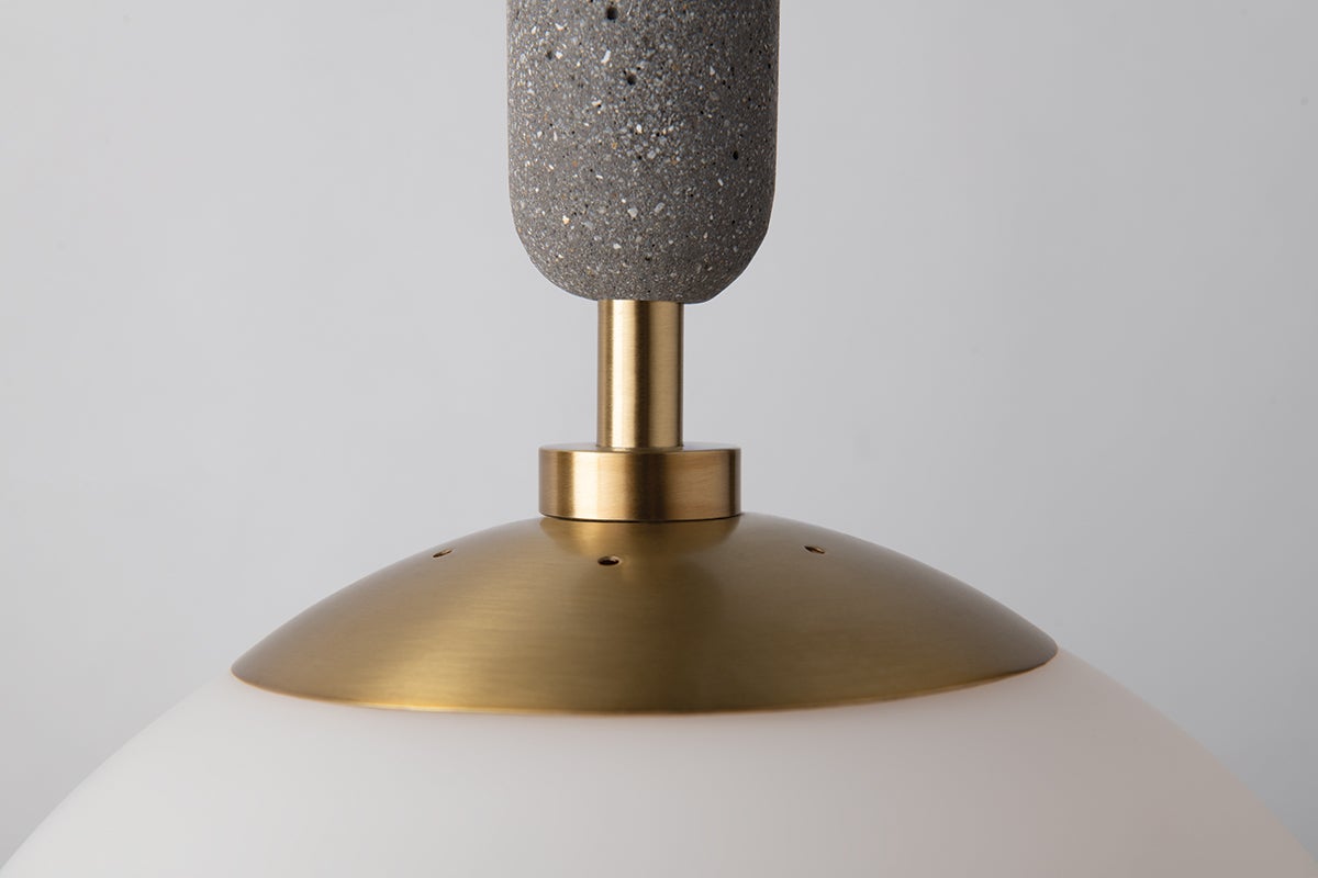 Mitzi Brielle Pendant Light, 26.75" Tall, Opal Etched Glass, Aged Brass & Polished Nickel, Dimmable