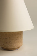 Bronte Table Lamp 14.5" Height Natural Travertine Base Patina Brass Finish E26 Dimmable Shade