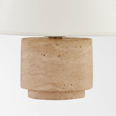 Bronte Table Lamp 14.5" Height Natural Travertine Base Patina Brass Finish E26 Dimmable Shade