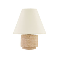 Bronte Table Lamp 14.5" Height Natural Travertine Base Patina Brass Finish E26 Dimmable Shade
