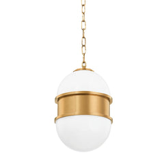 Broomley Pendant Light 17-88 Inch Adjustable Height Vintage Brass Opal Glass Shade Dimmable