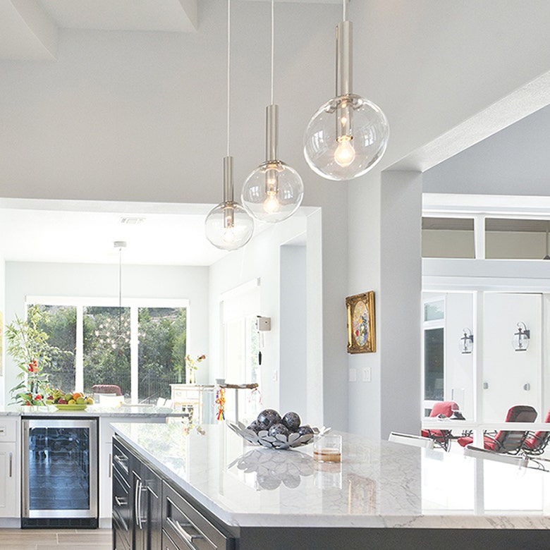 Bubbles 8-Inch Single Pendant Light by SONNEMAN - Dimmable, Versatile Height, Clear Glass Shade