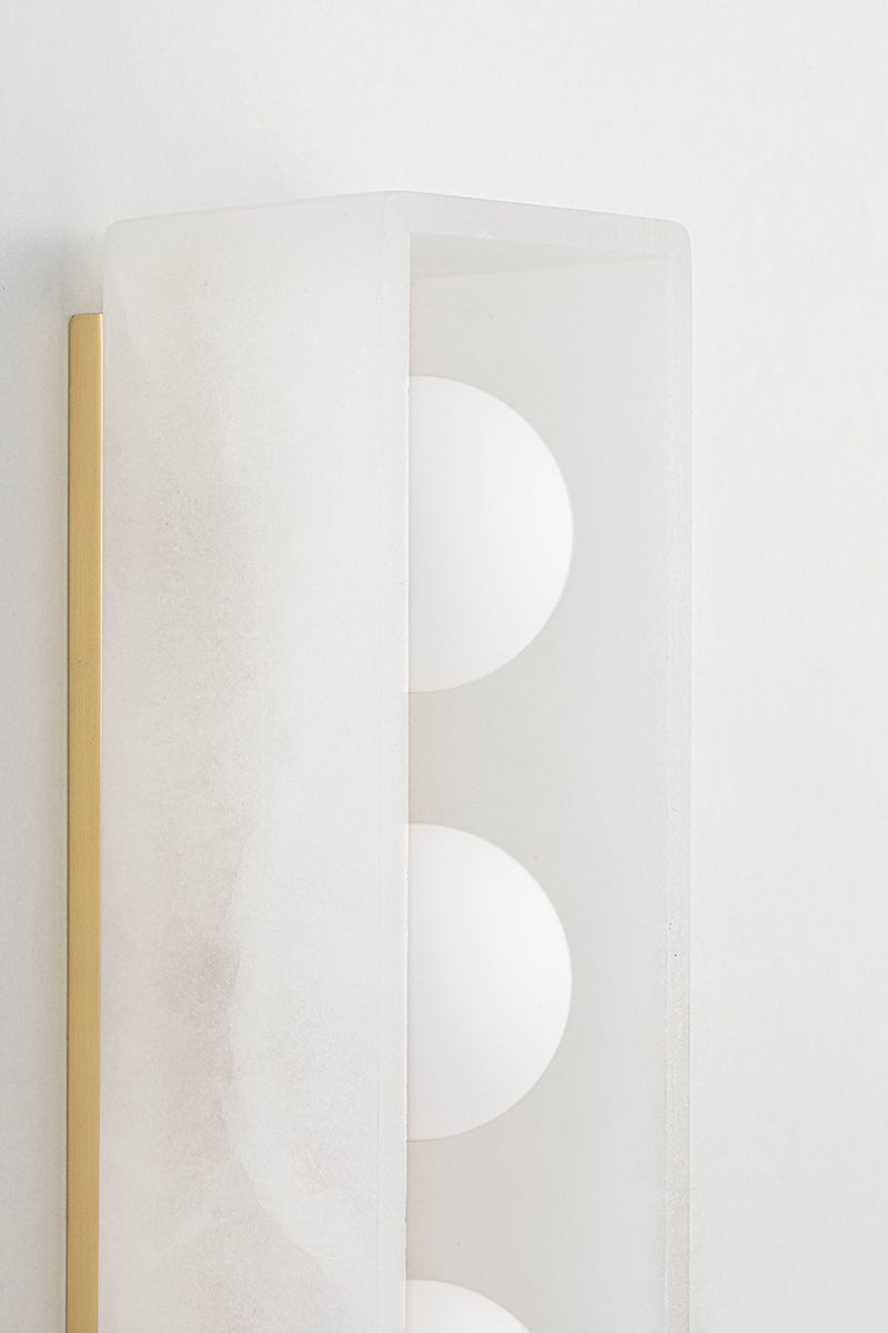 Budnick 3-Light Vanity Light by Hudson Valley Lighting in Aged Brass with Opal Matte Glass Shades