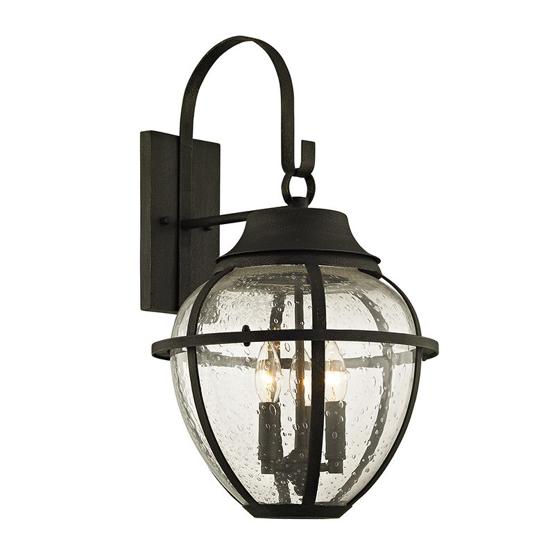 Bunker Hill 3-Bulb Large Outdoor Wall Sconce in Vintage Bronze with Clear Seeded Glass Shade