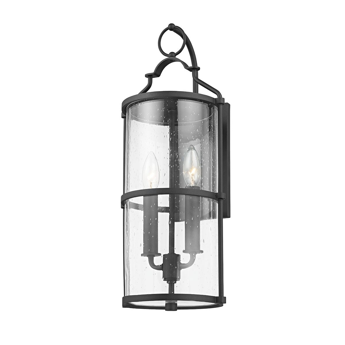 Burbank Medium Outdoor Wall Sconce, Textured Black Finish, Clear Seeded Glass, Dimmable, UL Wet Rated