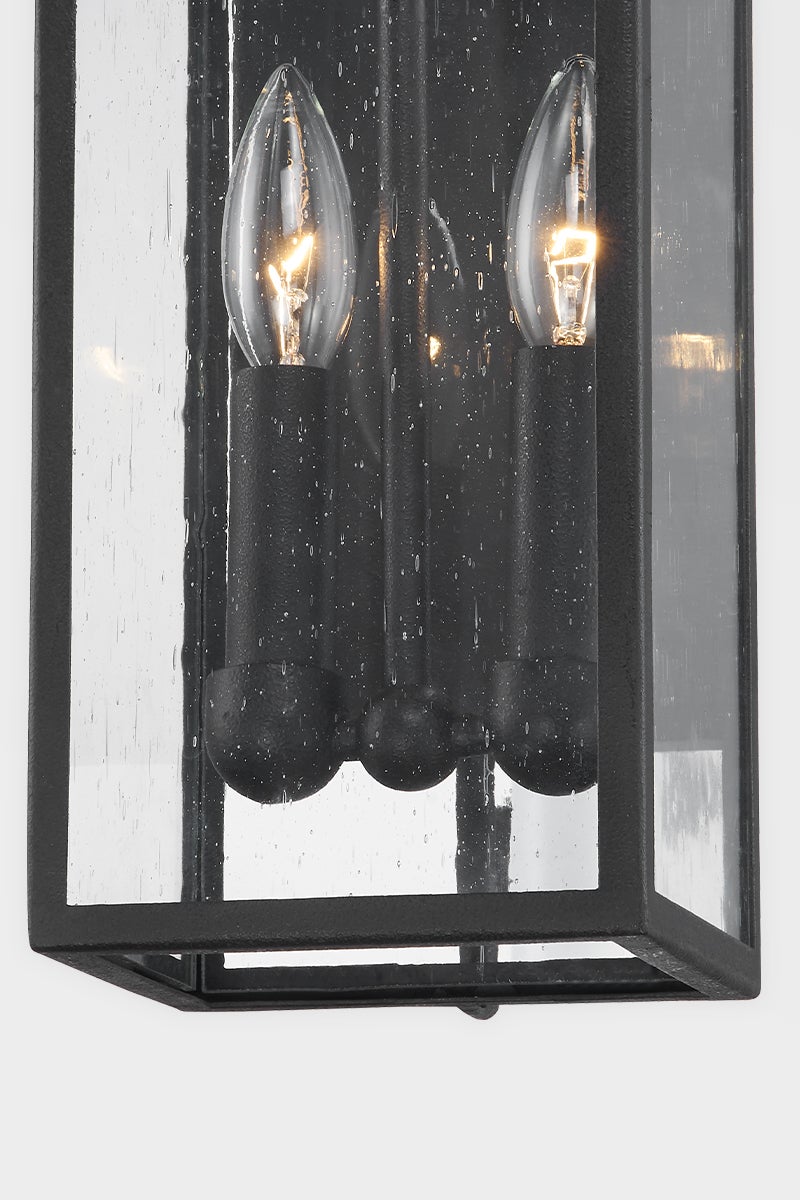 Troy Lighting Caiden 17" Outdoor Wall Sconce with Forged Iron Frame and Clear Seeded Glass Shade