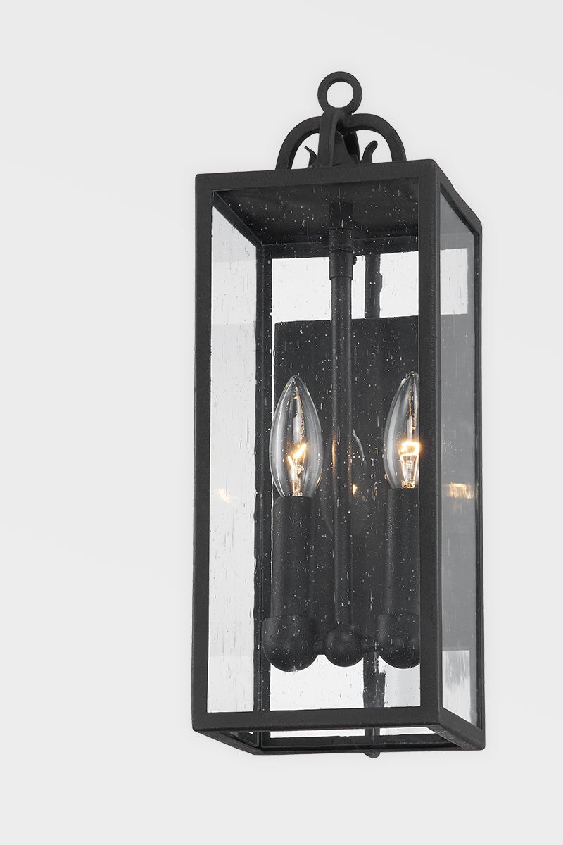 Troy Lighting Caiden 17" Outdoor Wall Sconce with Forged Iron Frame and Clear Seeded Glass Shade