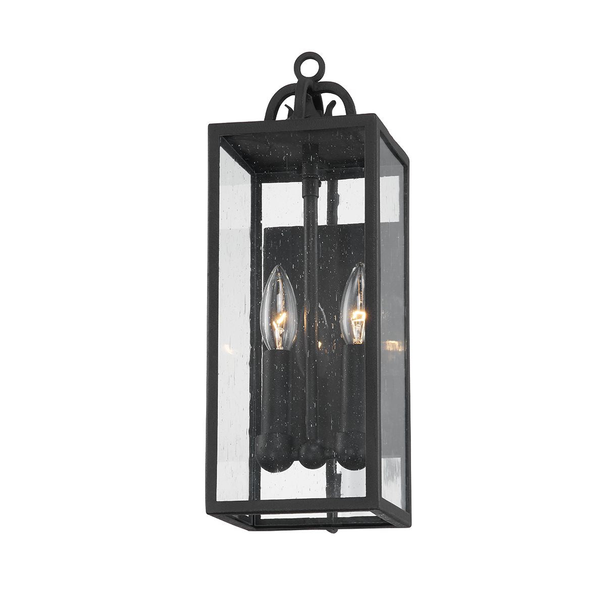 Troy Lighting Caiden 17" Outdoor Wall Sconce with Forged Iron Frame and Clear Seeded Glass Shade