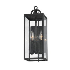 Troy Lighting Caiden 17" Outdoor Wall Sconce with Forged Iron Frame and Clear Seeded Glass Shade
