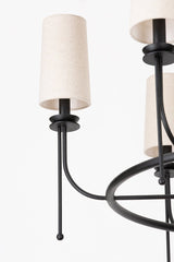 Calder Chandelier With 6 Lights, Adjustable Height, Forged Iron Finish & White Linen Shade