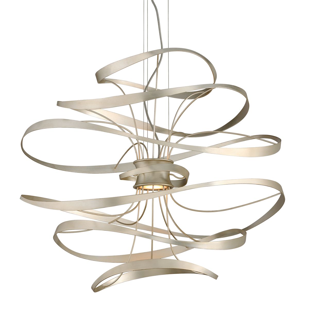 Calligraphy Medium Chandelier 34" Wide With Gold Leaf Finish, Dimmable LED & Adjustable Height