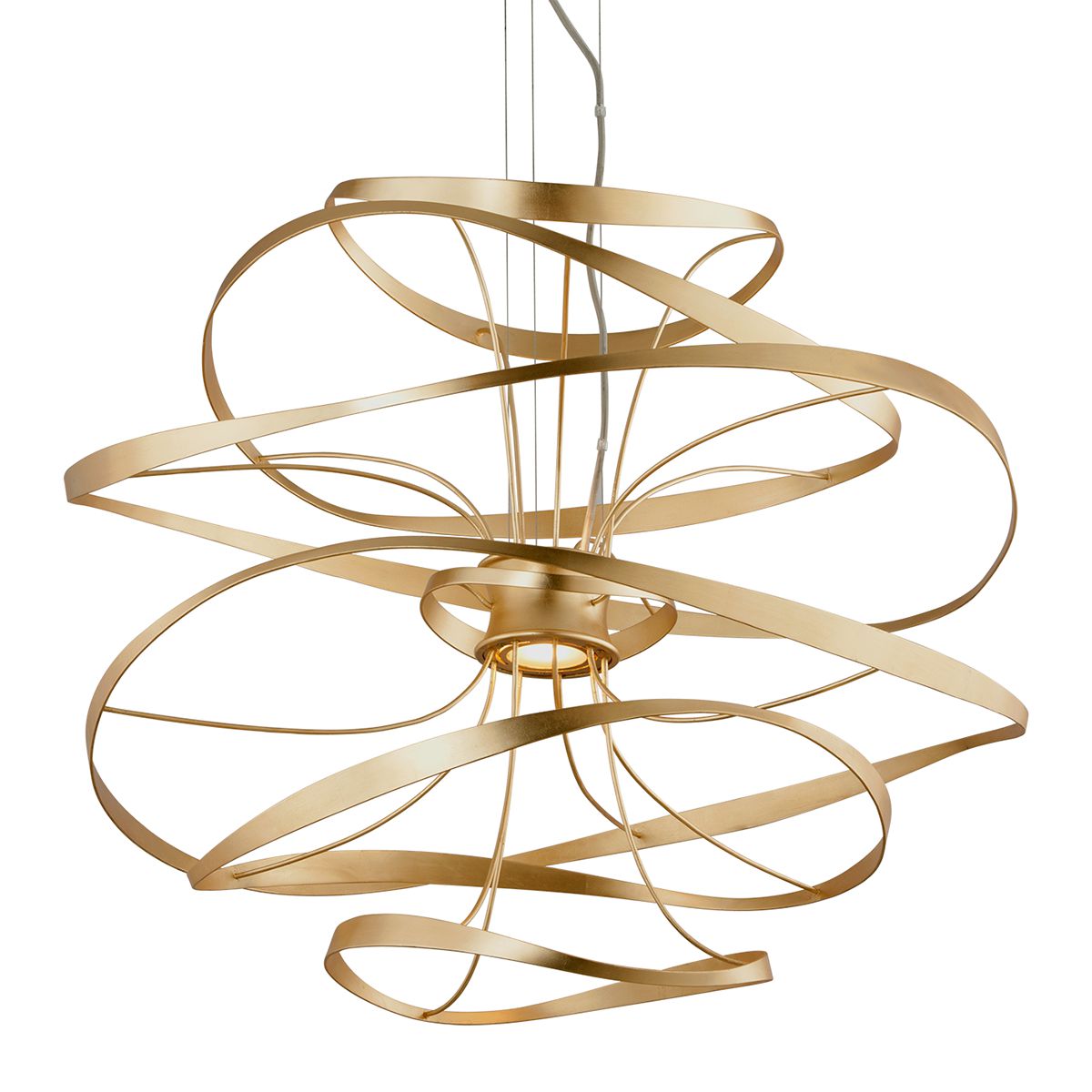 Calligraphy Medium Chandelier 34" Wide With Gold Leaf Finish, Dimmable LED & Adjustable Height