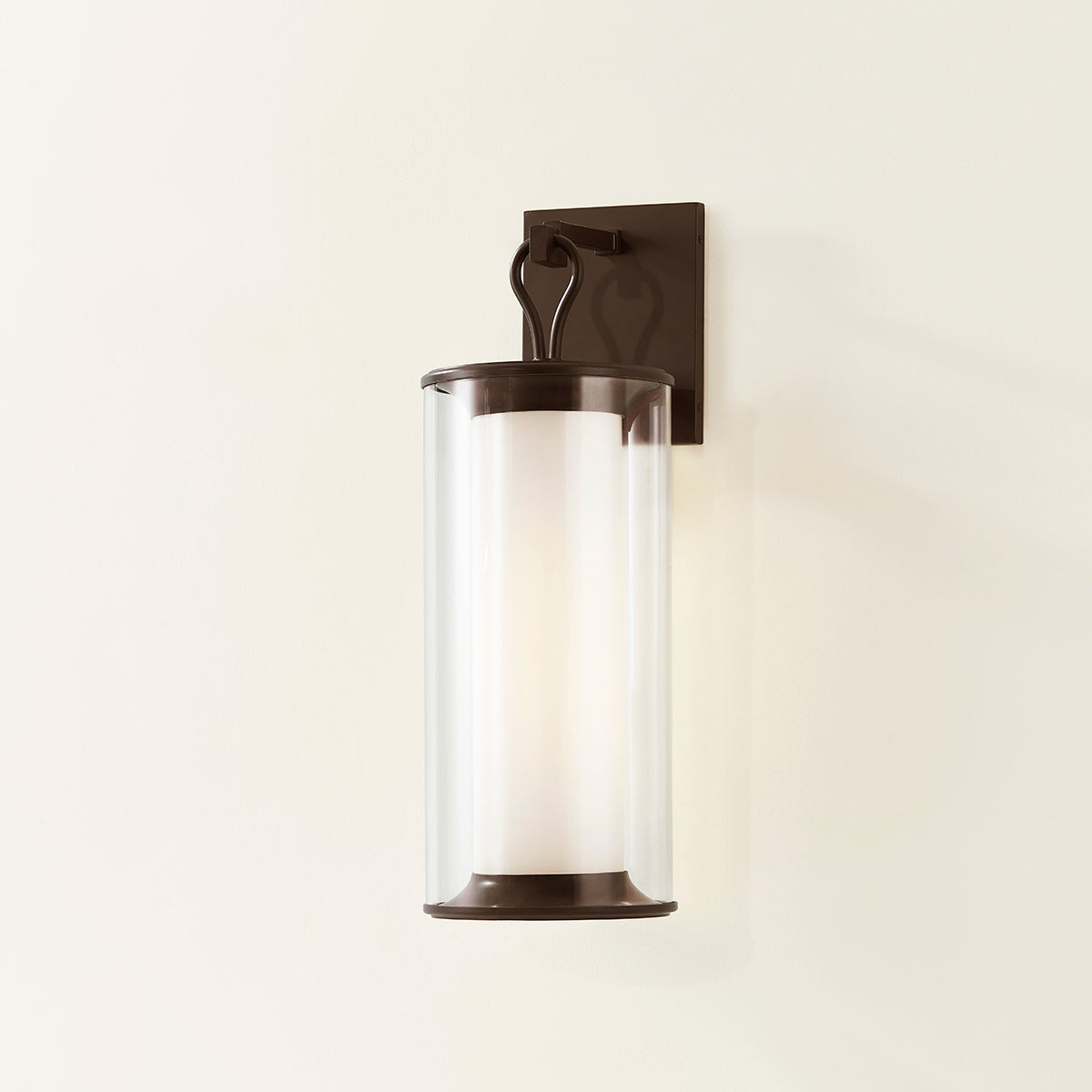 Cannes Large Outdoor Sconce 23" Tall by Troy Lighting with Opal and Clear Glass in Bronze Finish