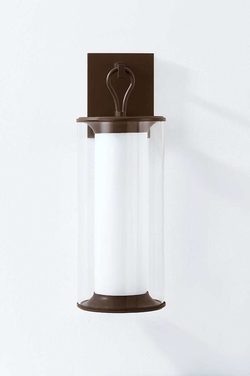 Cannes Large Outdoor Sconce 23" Tall by Troy Lighting with Opal and Clear Glass in Bronze Finish