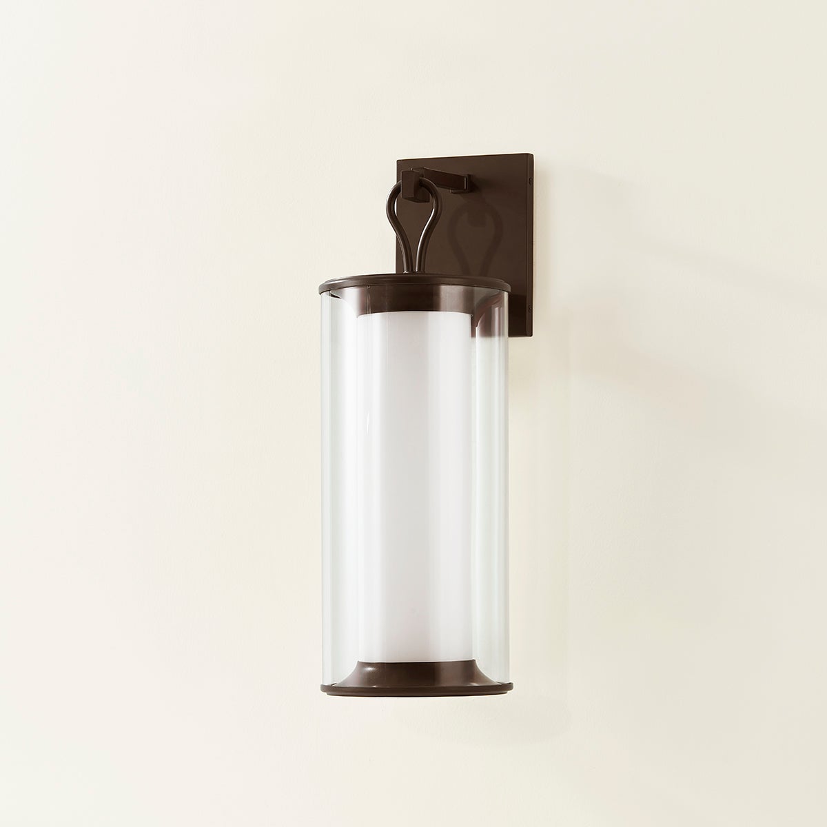 Cannes Large Outdoor Sconce 23" Tall by Troy Lighting with Opal and Clear Glass in Bronze Finish