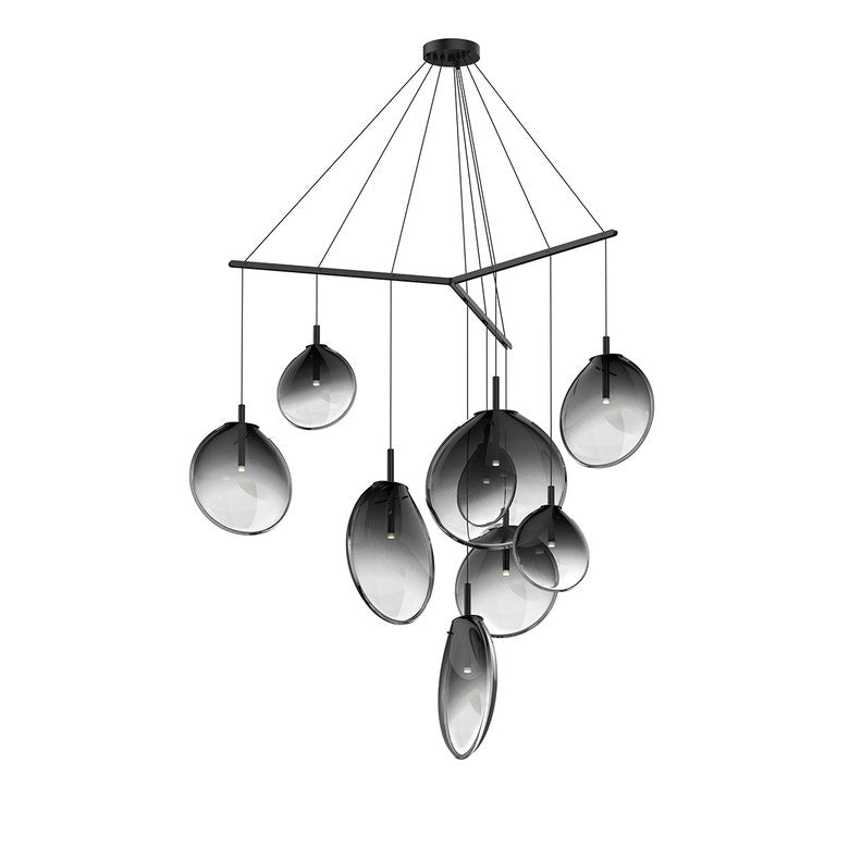 Cantina 9-Light Tri-Spreader LED Chandelier by SONNEMAN - Energy-Efficient, Dimmable with Unique Glass Shades