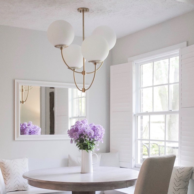 Carrie Chandelier by Mitzi H160804-AGB, 4-Light Aged Brass with Opal Etched Glass Shades