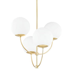 Carrie Chandelier by Mitzi H160804-AGB, 4-Light Aged Brass with Opal Etched Glass Shades