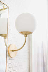 Mitzi Carrie Sconce 14.75" Height Aged Brass Finish Dimmable Wall Light with Matte White Shade