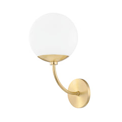 Mitzi Carrie Sconce 14.75" Height Aged Brass Finish Dimmable Wall Light with Matte White Shade