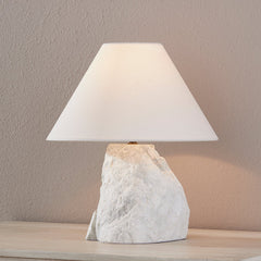Carver Table Lamp by Troy Lighting, 14" High with Patina Brass Finish and Off-White Linen Shade