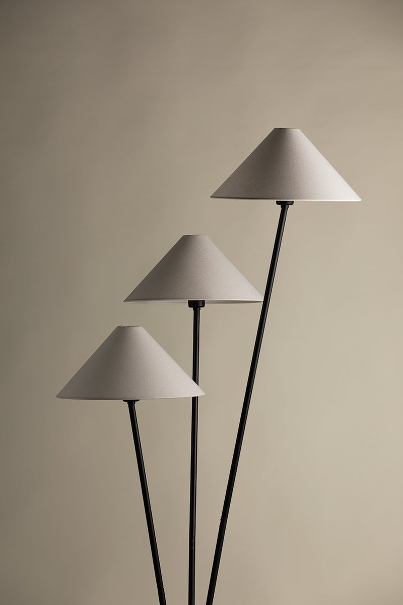Cedar Floor Lamp 69.75" Tall with Dimmable Features and 3 Off-White Linen Shades by Troy Lighting