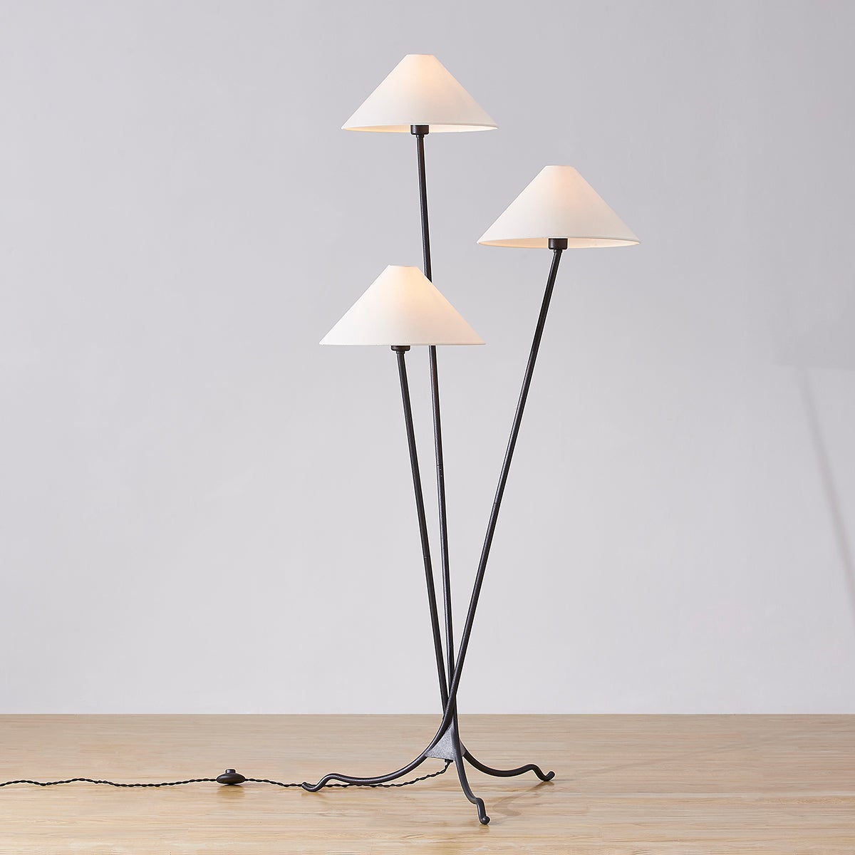 Cedar Floor Lamp 69.75" Tall with Dimmable Features and 3 Off-White Linen Shades by Troy Lighting