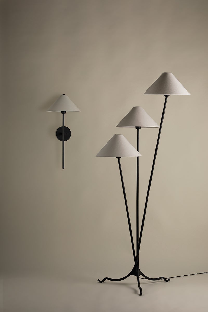 Cedar Floor Lamp 69.75" Tall with Dimmable Features and 3 Off-White Linen Shades by Troy Lighting