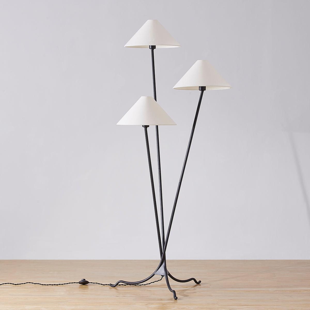 Cedar Floor Lamp 69.75" Tall with Dimmable Features and 3 Off-White Linen Shades by Troy Lighting