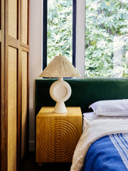 Centella Table Lamp By Mitzi With Hand-Woven Jute Shade & Contemporary Cement Base - Dimmable Design