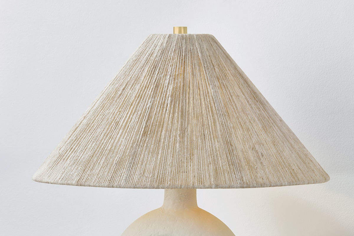 Centella Table Lamp By Mitzi With Hand-Woven Jute Shade & Contemporary Cement Base - Dimmable Design