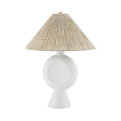 Centella Table Lamp By Mitzi With Hand-Woven Jute Shade & Contemporary Cement Base - Dimmable Design
