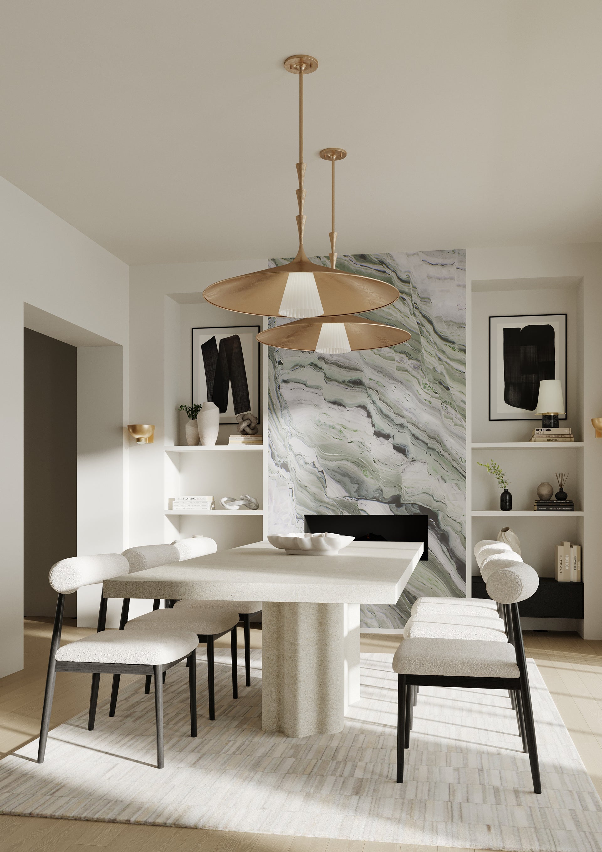 Vails Gate Large Pendant Light by Hudson Valley Lighting, Opal Glossy Glass, Vintage Gold Leaf Finish, 31.75"-86" Adjustable Height