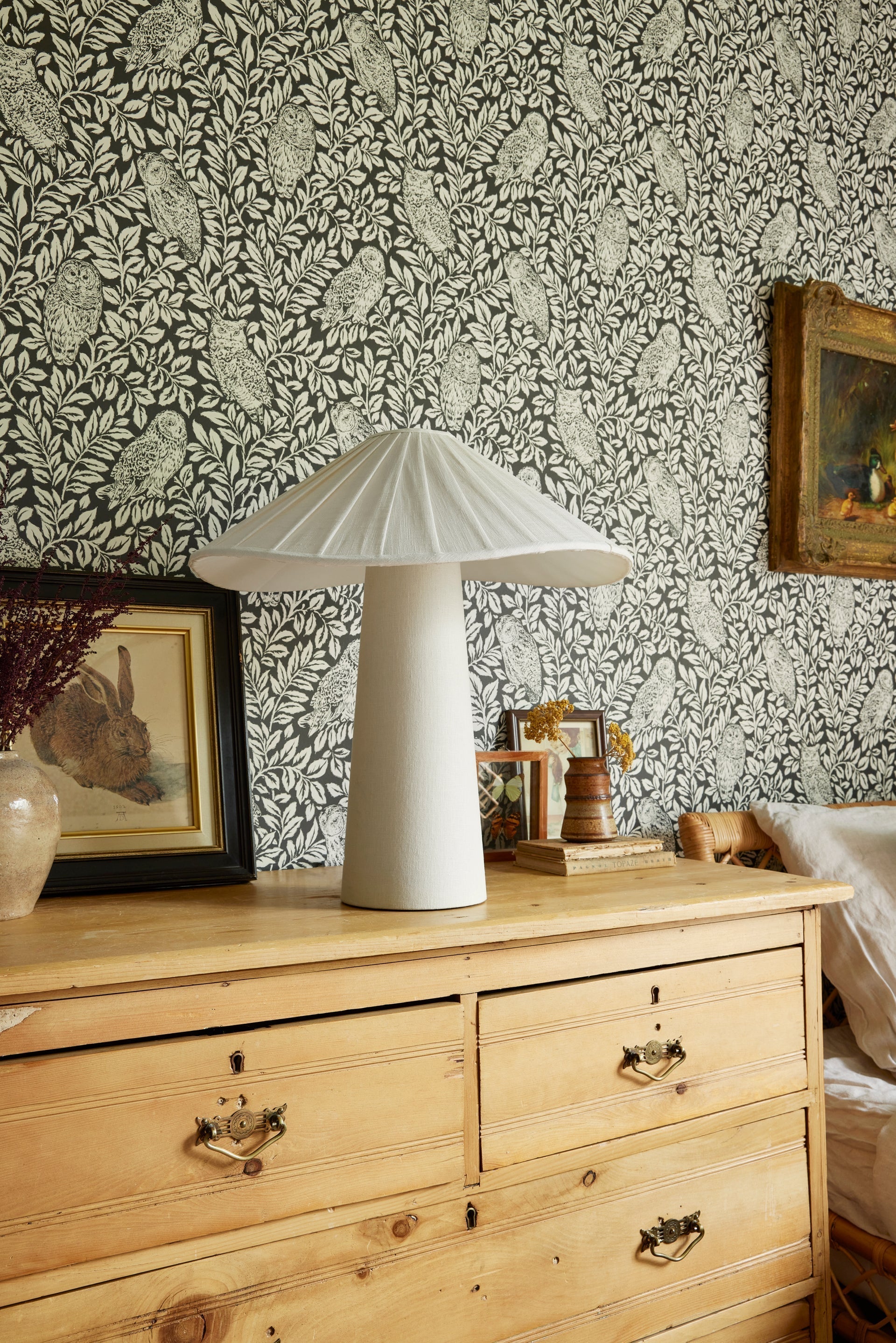Chanterelle Table Lamp 19.25 Inches Tall with Pleated Linen Shade and Patina Brass Finish