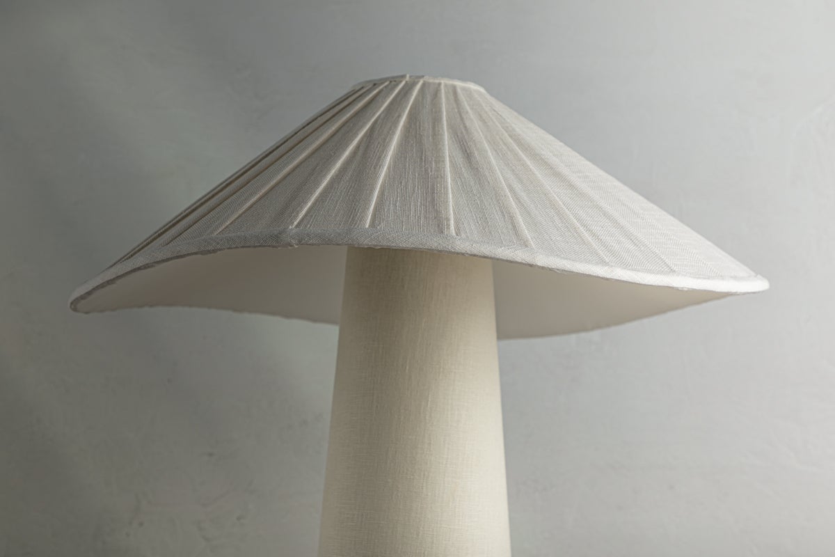 Chanterelle Table Lamp 19.25 Inches Tall with Pleated Linen Shade and Patina Brass Finish