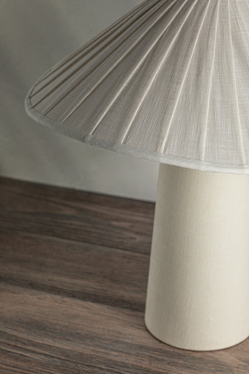 Chanterelle Table Lamp 19.25 Inches Tall with Pleated Linen Shade and Patina Brass Finish
