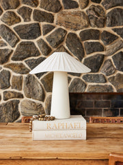 Chanterelle Table Lamp 19.25 Inches Tall with Pleated Linen Shade and Patina Brass Finish